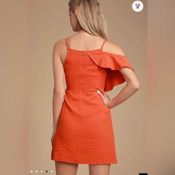 Lulus women’s Mia Rae orange asymmetrical mini wrap dress - Picture 2 of 10